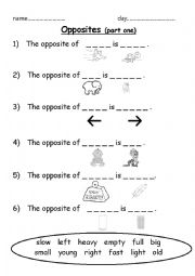 English Worksheet: opposites (part one)