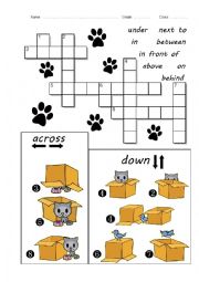 English Worksheet: Prepositions Crossword - Cat in the Box