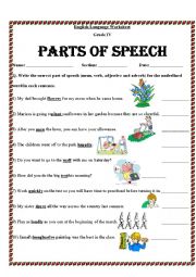 English Worksheet: Identify parts of speech 