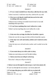 English Worksheet: UNLESS/IF