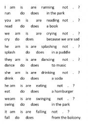 English Worksheet: Putting Together Present Continuous (or Present Simple) Sentences