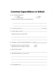 English Worksheet: Common Superstitions in Britain
