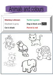 English Worksheet: Animals and clours