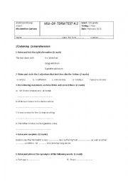 English Worksheet: 9 th form  Mid -term test n 2  