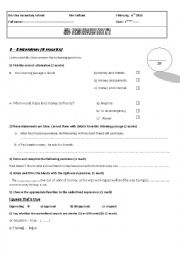 English Worksheet: Mid Term Test N2 ( first form)