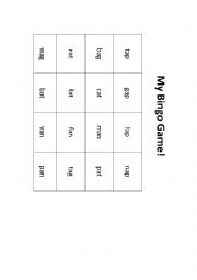 Print and cut out to play bingo game with words ending with 