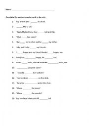 English Worksheet: Complete the sentences using verb to be