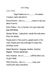 English Worksheet: jobs song
