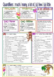 English Worksheet: Quantifiers: much/many/a lot of/ a few / a little