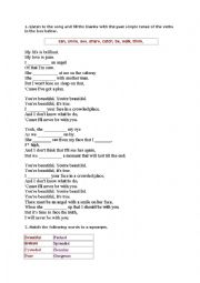English Worksheet: James Blunt You are beautiful (Song exercise) Past tense