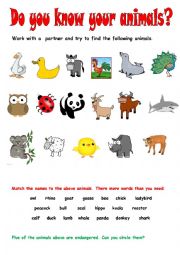 English Worksheet: Do you know your animals?