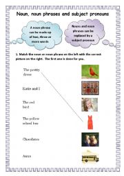 English Worksheet: Nouns, Noun Phrases and Subject Pronouns