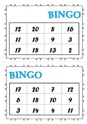 English Worksheet: BINGO 1-20