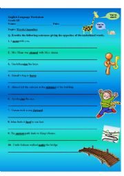 English Worksheet: Antonyms OR Opposites