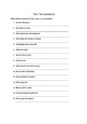 English Worksheet: Yes, no questions