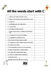 English Worksheet: All The Words Start With C