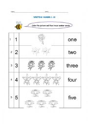 English Worksheet: Writing number 1-10