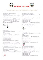 English Worksheet: AM I WRONG - NICO & VINZ