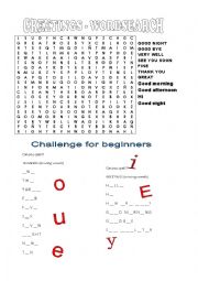 English Worksheet: greetings word search