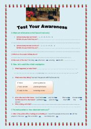 English Worksheet: Test Your Awareness : Who dunnit ?