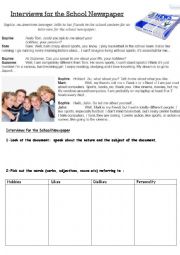 English Worksheet: Interview for the School newspapers