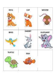 English Worksheet: Animals Memory Game/ Flashcards
