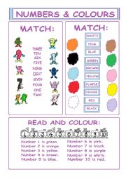 English Worksheet: Numbers and colours