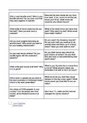 English Worksheet: Conversation Movies Qs