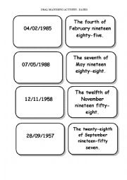 Oral matching activity - dates