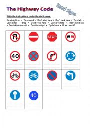 English Worksheet: Road signs matching