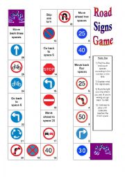 English Worksheet: Roadsigns Board game