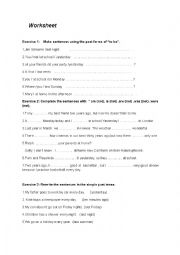 English Worksheet: Past Form Of Verb To Be and Simple Past Tense