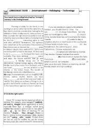 English Worksheet: Language tasks : Entertainment / holidaying / Technology