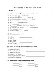 English Worksheet: Possessive adjectives and possessive case