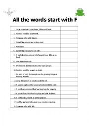 English Worksheet: All The Words Start With F