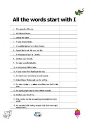 English Worksheet: All The Words Start With I