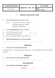 English Worksheet: 4th sports mid term test 2 (Tunisia)