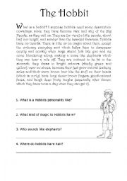 English Worksheet: The Hobbit Reading