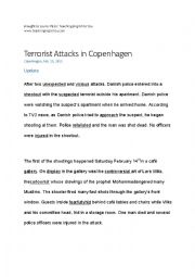 English Worksheet: ESL Breaking News: Terrorist Attacks on Copenhagen