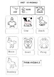 English Worksheet: farm animals- wild animals