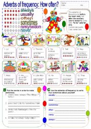 English Worksheet: Adverbs of frequency - CARNIVAL THEME