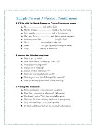 English Worksheet: Simple Present-Present Continuous