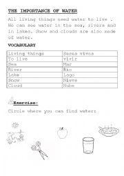 English Worksheet: Where can we see water?