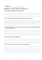 English Worksheet: thank you mam-summative assessment