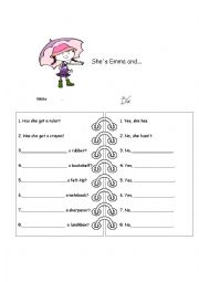 English Worksheet: Has she got...?