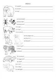 English Worksheet: Animals and adjectives - verb to be int form (simple pr)