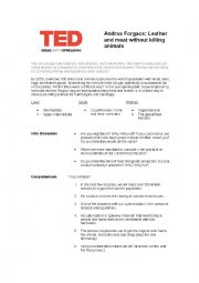 English Worksheet: TED Listening Lesson: Andras Forgacs on Synthetic Meat & Leather.