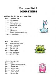 Monsters worksheet