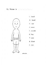 English Worksheet: Parts of the body caillou