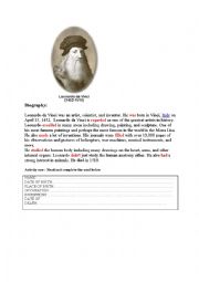 English Worksheet: Leonardo da Vinci biography